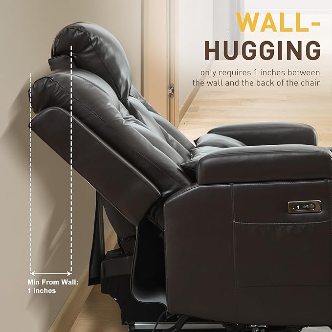 URRED Power Loveseat Recliner Sofa with Console, Wall Hugger Reclining Loveseat RV Couch with LED Light, 150° Zero Gravity Recliners Modular Couches for Living Room (Glossy Brown, 77.3'' - 3 Seats)