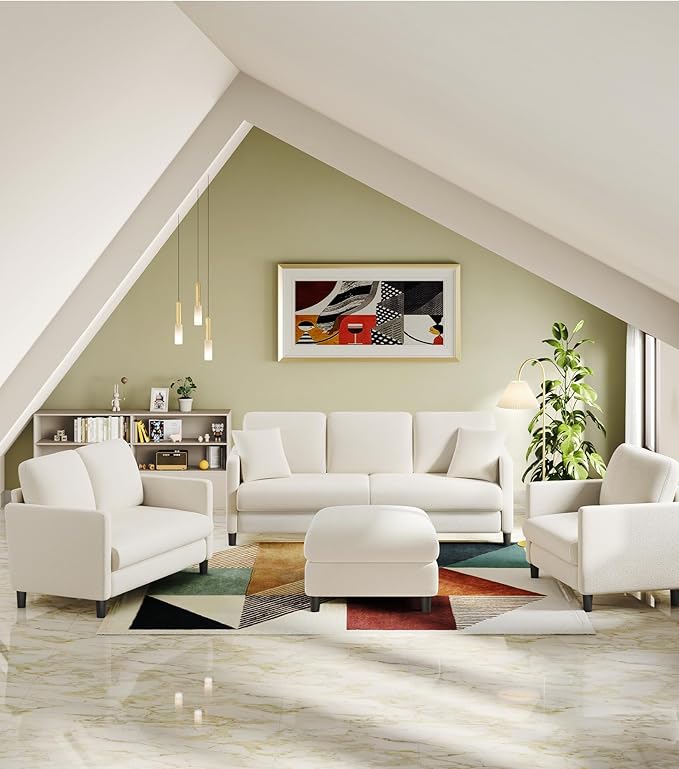 Welzona Loveseat, 51" Small Couch, Comfy Teddy Love Seat for Living Room, Tool-Free Setup Loveseat Sofa for Small Spaces, All-Wood Small Sofa Couch for Bedroom, No Pillow Included, Cream White
