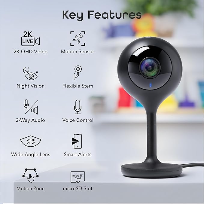 Geeni Look 2K 4MP Smart Indoor Security Camera – 1440p Ultra HD WiFi Pet & Baby Monitor with 2-Way Audio, Motion Detection Zones, 10m Night Vision, & USB-C Power – Works with Alexa & Google Assistant