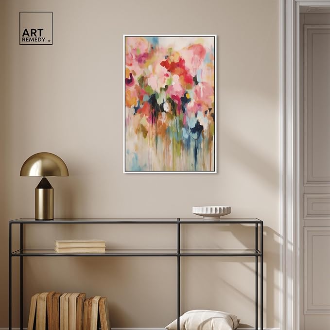 Art Remedy Soft Lush Pastel Canvas New Floral Wall Art, White Frame, 20" x 30"