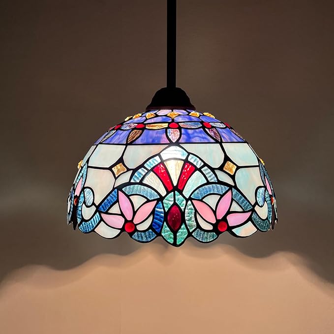 Capulina Tiffany Lamp Stained Glass Pendant Lights 12 Inches Wide Traditional Handicrafts Antique Victorian Tiffany Style Hanging Lamp for Kitchen Island Dining Room Hallway