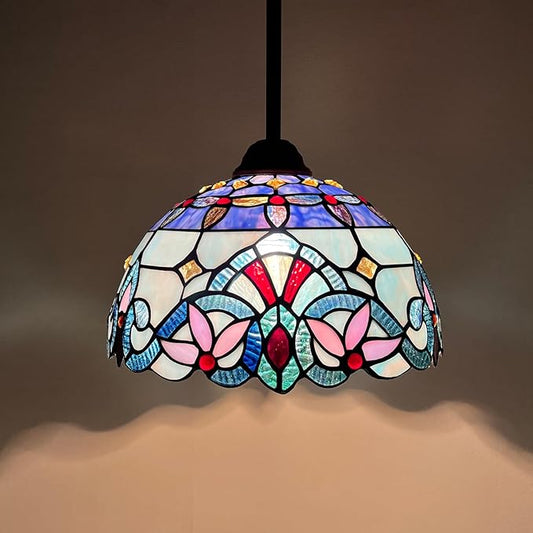 Capulina Tiffany Lamp Stained Glass Pendant Lights 12 Inches Wide Traditional Handicrafts Antique Victorian Tiffany Style Hanging Lamp for Kitchen Island Dining Room Hallway