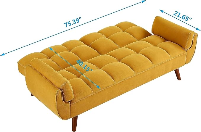 ERYE 75-Inch Tufted Upholstered Futon Sofabed Linen Loveseat Sofa Bed with Adjustable Backrest and Pillows for for Bedroom Living Room, Modern Convertible Futon Sleeper Bed