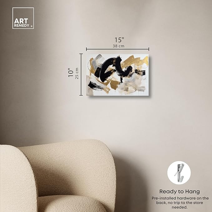Art Remedy Moved Abstraction Canvas Modern Black White Abstract Wall Art, Gallery Wrapped, 15" x 10"