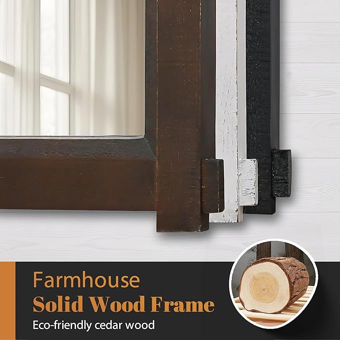 Besdomus Black Bathroom Farmhouse Mirror: 24"x36" Barn Door Rustic Solid Cedar Wood Frame - Wall Mounted Mirror for Entryway/Living Room/Bathroom - Home Decor for Modern Farmhouse Enthusiast