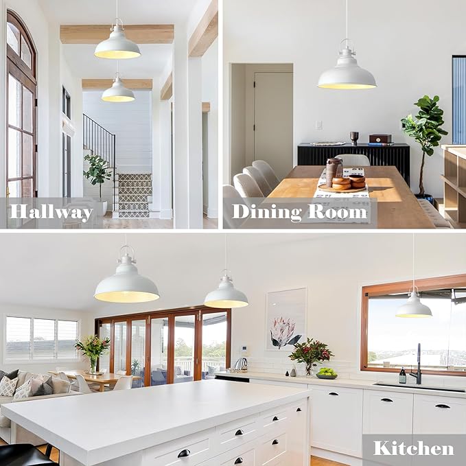 White Pendant Lights Kitchen Island, 2 Pack Kitchen Island Lighting, Farmhouse Pendant Light Fixtures (11.41" W), Island Pendant Light for Kitchen, Dining Room, Bedroom