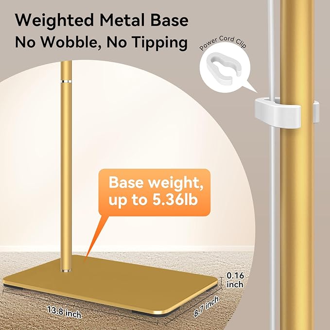 Bling Lash Light for Eyelash Tech, Flexible Neck Led Half Moon Light Floor Lamp for Extensions Tattoo Artists, Professional Shadow-Free Esthetician Light with Stand Tray, Crystal Diamond Gold