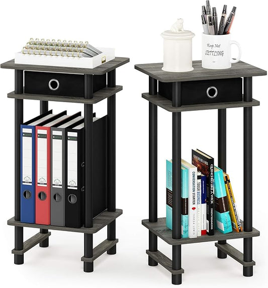 Furinno Turn-N-Tube Tall End Table, French Oak Grey/Black/Black