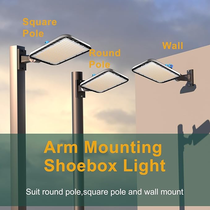 500W LED Parking Lot Lights Outdoor 75000lm(150LM/W) IP65 6KV SPD 5000K Daylight Arm Mount Commercial Area Street Lighting Smart Photocell ETL Listed 7 Yrs Warranty-2Pack