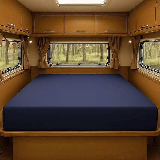Foamma 12” x 36” x 75” High Density Gel Memory Foam RV Bunk Mattress Foam Replacement Topper with Polyester Navy Blue Cover for Camper, Truck, Travel Trailer, Firm, Water Resistant, Made in USA