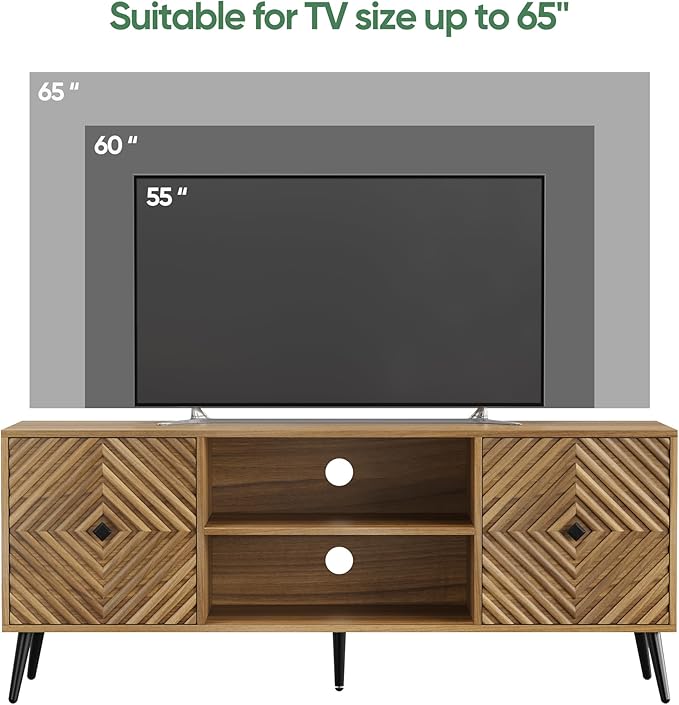 55.2" TV Stand for TVs up to 65 Inch, Entertainment Center with Storage and Adjustable Shelves, Modern Media Console for Living Room, Walnut
