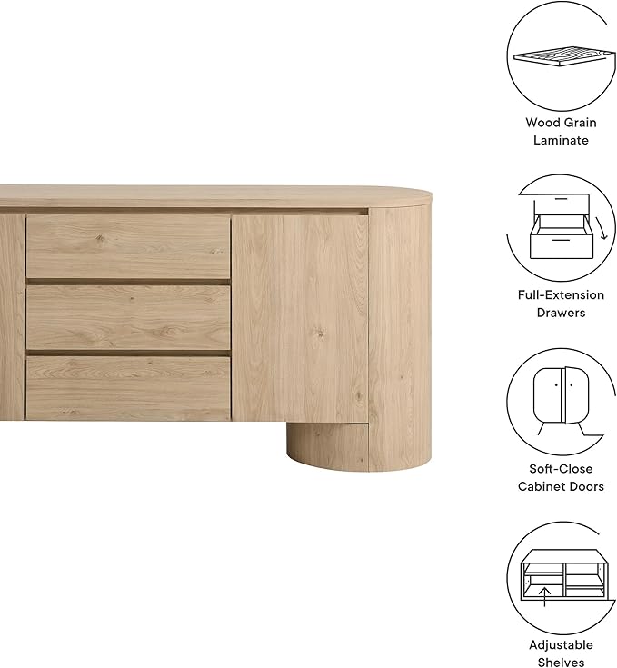 Modway Duval Oval Wood Grain 71 Inch Sideboard with Doors and Drawers in Hickory Frost