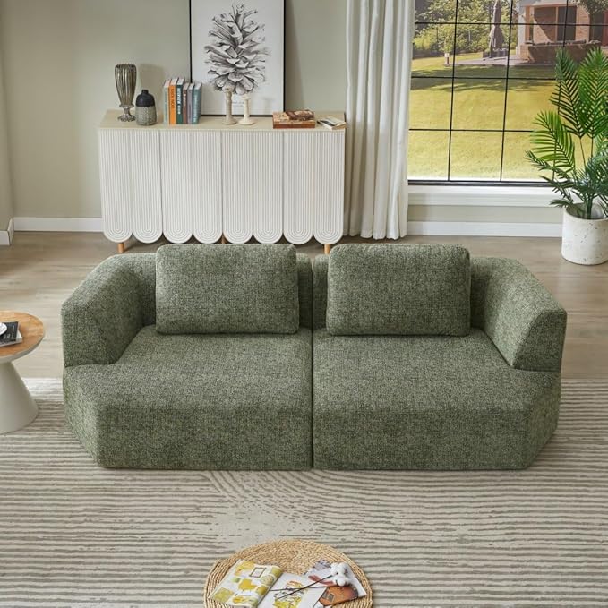 Sofa in a Box Oversized 3 Seater Memory Foam Boneless Couch w/Curved Arms,Plush Chenille Upholstered Cloud Modular Loveseat,No Assembly Needed Compression Sofa