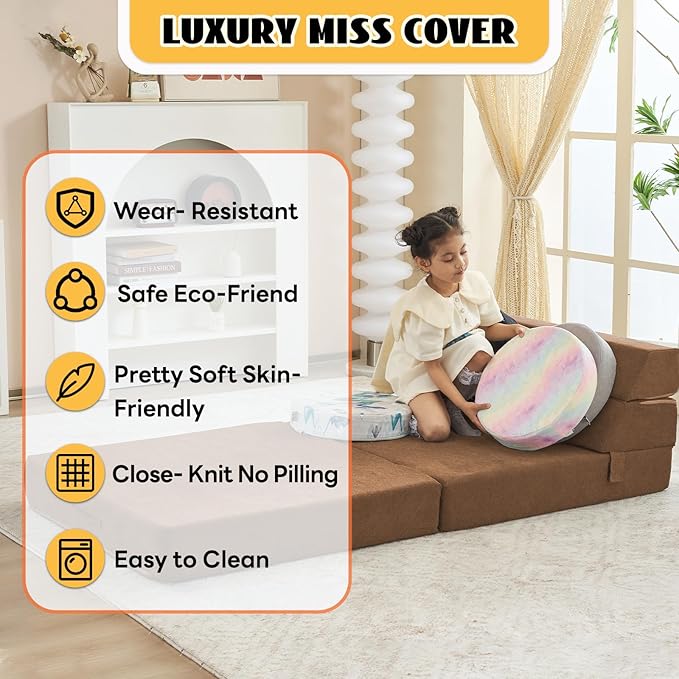 jela Foldable Sofa Bed Large Soft Foam Convertible Sleeper Chair Luxury Miss Fabric Fold Out Chair Bed Floor Couch with Back Support Floor Sofa for Living Room Bedroom (83"x33",Coffee Brown) | breathable material