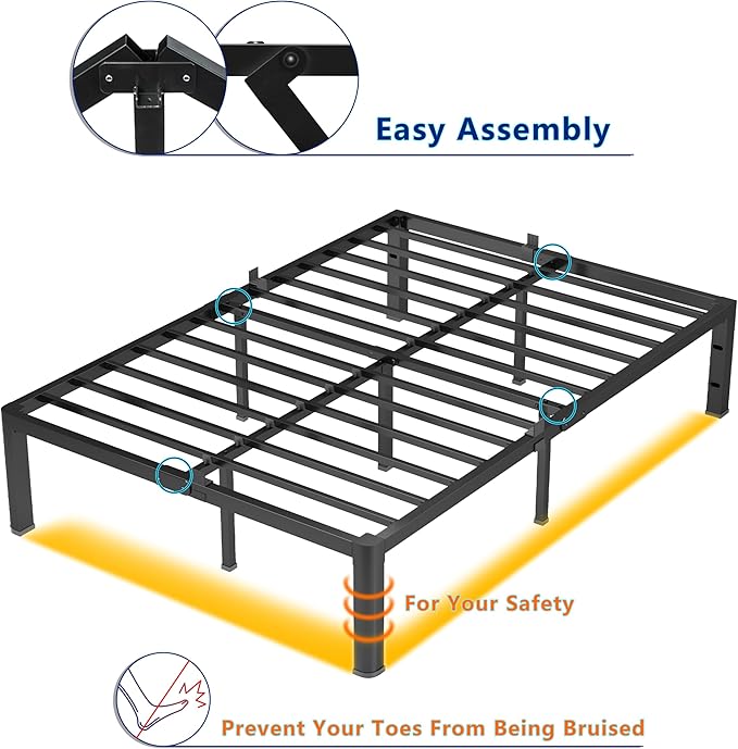 14 Inch Twin Metal Platform Bed Frame with Round Corner and Mattress Retainers, 3000lbs Heavy Duty Steel Slats Support, No Box Spring Needed, Easy Assembly, Noise Free