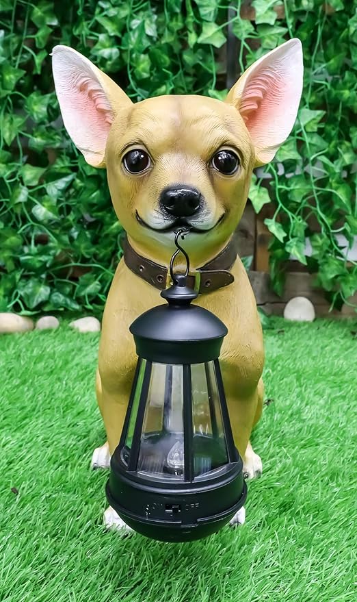 Ebros Picante Mexican Chihuahua Dog Decor Path Lighter Statue 12.5" Tall with Solar LED Light Lantern Lamp This Little Light of Mine