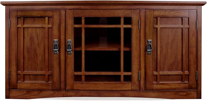 Leick Home 82350 Solid Wood Mission Oak Three Door TV Stand For 55" TVs Universal TV Console Living Room Storage Shelves Entertainment Center, Mission Oak