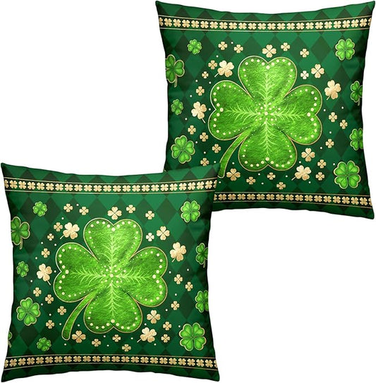 St Patricks Day Shamrock Throw Pillow Covers 20x20 Set of 2 Green Buffalo Plaid Check Lucky Clovers Outdoor Decorative Pillow Covers Spring Rustic Pillow Cases for Farmhouse Living Room Decor