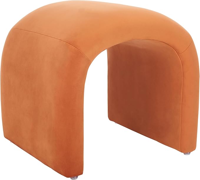 SAFAVIEH Home Collection Kibo Rust Velvet Curved Waterfall Ottoman Foot Stool (Fully Assembled)