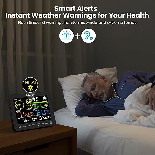Sainlogic Weather Stations Wireless Indoor Outdoor, Weather Station with Rain Gauge and Wind Speed, Weather Forecast, Temperature, Air Pressure, Humidity, Moon Phase, Alarm Clock(No WiFi)