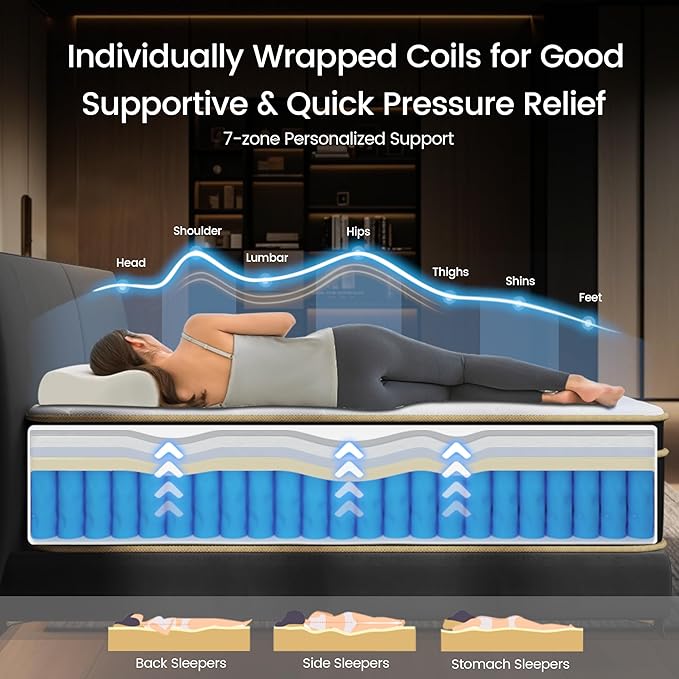 Firm King Size Mattress [New Version], 12 Inch Gel Memory Foam Hybrid Mattress King Bed in a Box, Pressure & Pain Relief, Individual Pocket Spring, Edge Support, CertiPUR-US