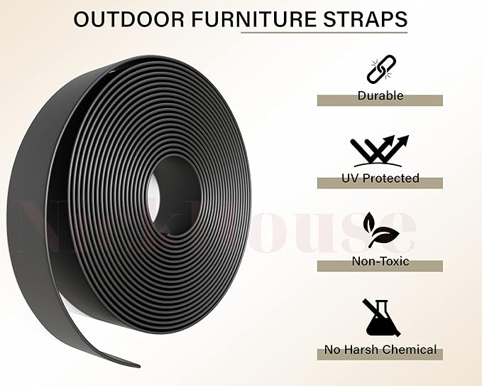 2" x 20' ft Vinyl Straps for Patio Chairs Repair Kit Outdoor Patio Lawn Furniture Repair Vinyl Chair Strapping Strap Matte Finish (Black) + 20 Free Rivets!