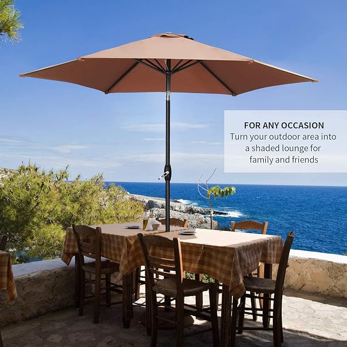 HYD-Parts 9FT Patio Umbrella Outdoor Table Umbrella,Market Umbrella with Push Button Tilt and Crank for Garden, Lawn, Deck, Backyard & Pool, No Base (Coffee)