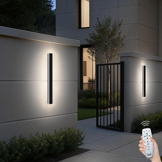 39 Inch Modern Outdoor Wall Lights, 2700K-6500K Dimmable Selectable Outdoor Wall Sconce with Remote Control, IP65 Waterproof Exterior Linear Wall LED Light for House Garage