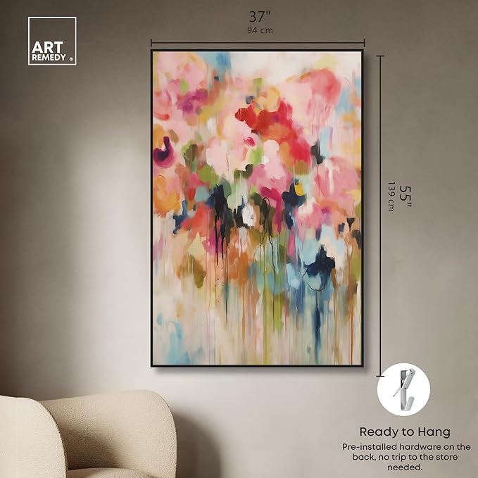 Art Remedy Soft Lush Pastel Canvas New Floral Wall Art, Black Frame, 36" x 54"