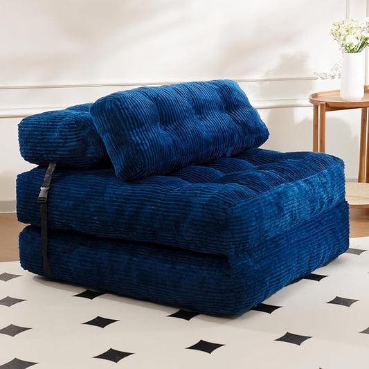 Folding Sofa Bed, Folding Chair Bed with Pillow, Convertible Lazy Sofa Bed with High-Density Support Foam, Fold Out Chair for Small Spaces Living Room Bedroom, Navy Blue