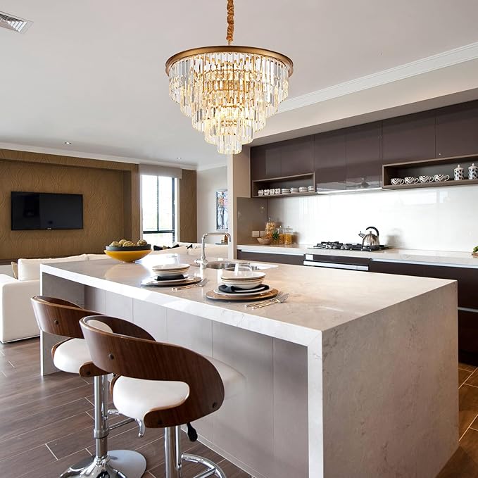 23.23" Gold Crystal Chandelier 12-Light Modern Crystal Pendant Ceiling Light Fixture 5-Tier Luxury K9 Crystal Chandeliers,for Dining Room Kitchen Island Living Room Bedroom