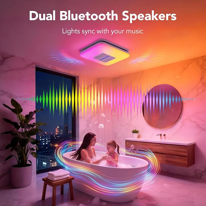 OREiN Matter Smart Bathroom Fan with Light – Humidity Sensor & Dual Bluetooth Speakers, 130–160 CFM Ventilation, Ultra-Quiet 1.0 Sone, Tunable White & Custom RGB, Works with Alexa & Google Home