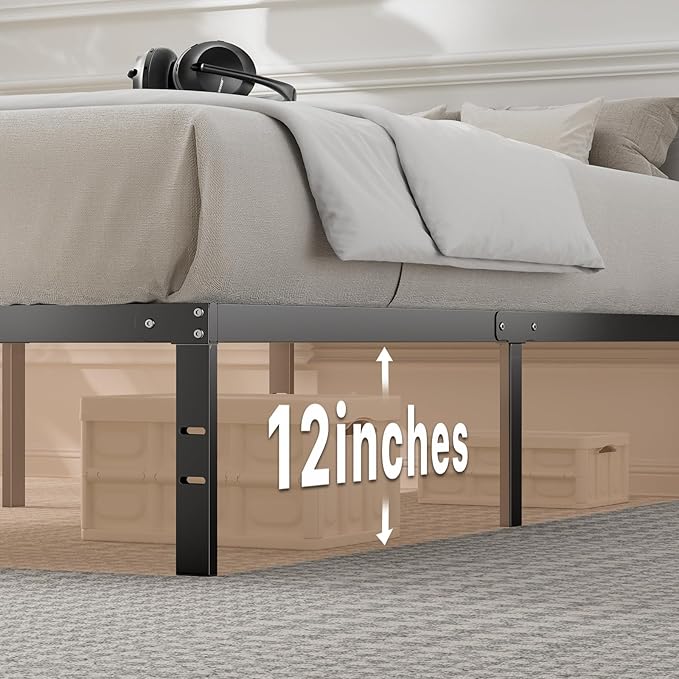 DUMOS Twin Size Bed Frame - Metal Platform Bed Frame Mattress Foundation with Steel Slat Support, No Box Spring Needed, Storage Space Under Base, Easy Assembly, Black