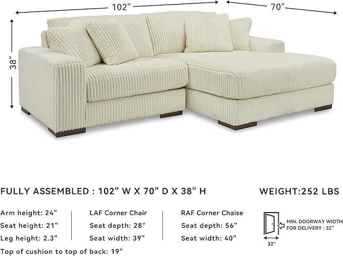 Signature Design by Ashley Lindyn Coastal Right-Arm Facing 2-Piece Sectional with Chaise, Reversible Cushions and 4 Throw Pillows, White