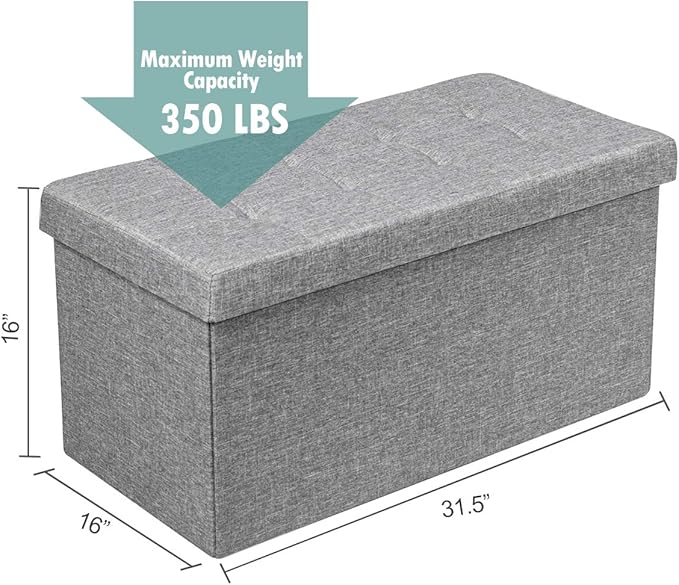 Giantex Storage Ottoman Footrest 31.5 Inch Fold-able Storage Organizers with Removable Storage Bin, Padded Seat for Living Room, Bedroom, Entryway