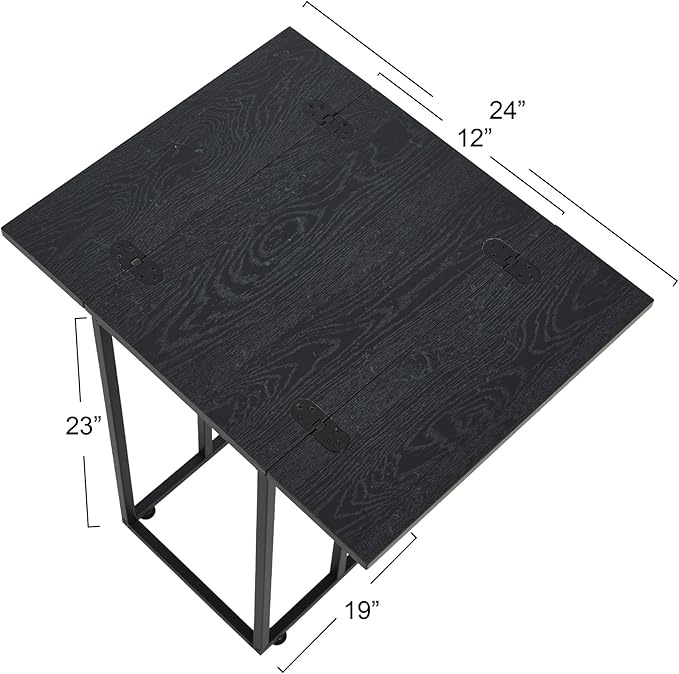 Household Essentials Jamestown Extendable C-Shaped for Accessiblity Side End Table Black Oak Wood Grain and Black Metal
