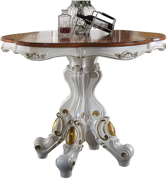 Acme Picardy Round Wooden Counter Height Table in Antique Pearl and Cherry Oak