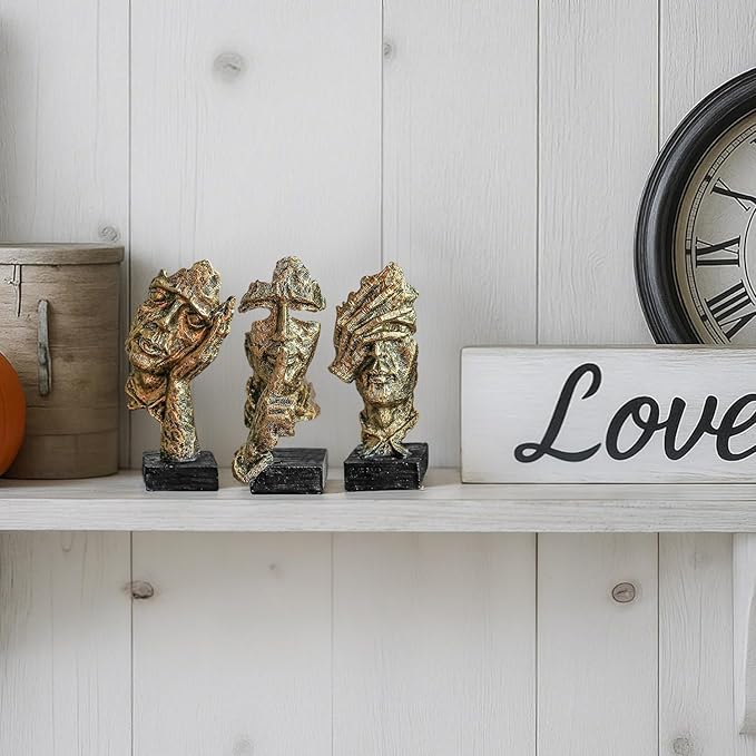 3 Pcs Thinker Statue, Silence is Gold Abstract Art Figurine, Modern Home Resin Decorative Objects Decor for Home Office Bookshelf Desktop,No Hear No See No Speak Knick Knacks