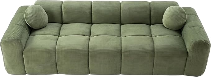 98.4-Inch Oversized Boneless Cloud Couches Deep Seat Foam Sofa Couch with 2 Round Toss Pillows, Luxury Corduroy Upholstered 3 Seat Tufted Loveseat, Cloud Sofa in a Box