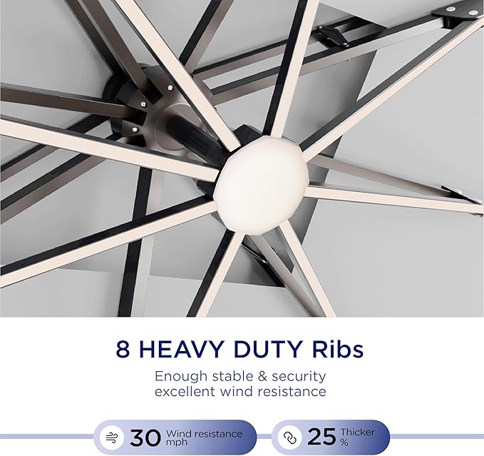 10' X 13' Patio Umbrella with LED Lights Outdoor Cantilever Large Rectangle Offset Umbrellas Heavy Duty Aluminum Double Top with 360-degree Rotation for Pool Garden Deck, Fog Grey