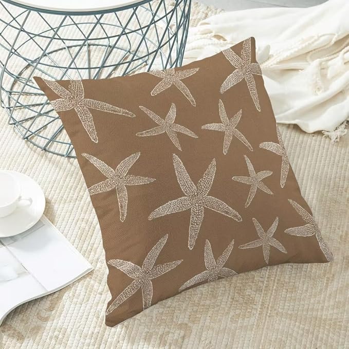 BETGINY Nautical Tan Brown Starfish Throw Pillow Cover 18X18 Inch Pack of 2,Summer Coastal Ocean Decorative Pillow Covers Square Linen Beach Pillow Cases Cushion for Bedroom Home Sofa Decor