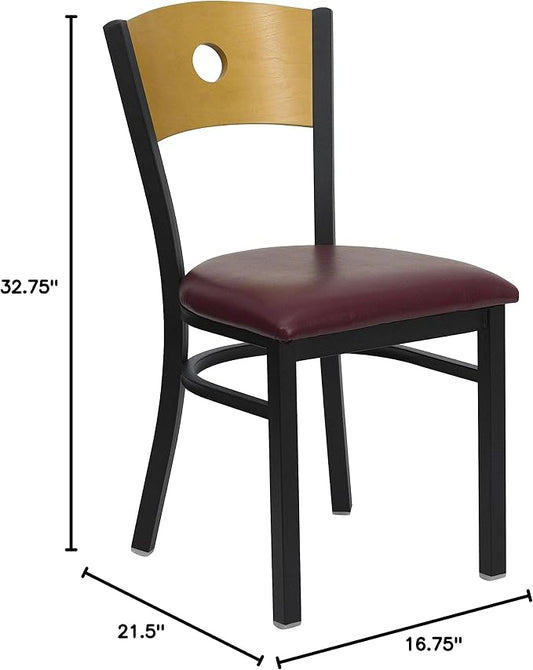 Flash Furniture 2 Pk. HERCULES Series Black Circle Back Metal Restaurant Chair - Natural Wood Back, Black Vinyl Seat