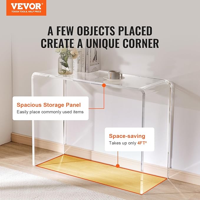 VEVOR Clear Acrylic Console Table, Sleek Transparent Acrylic End Table, Versatile Acrylic Side Table 37.95x15x29.13 inch, Ideal for Entryway, Lounge, or Dining Area