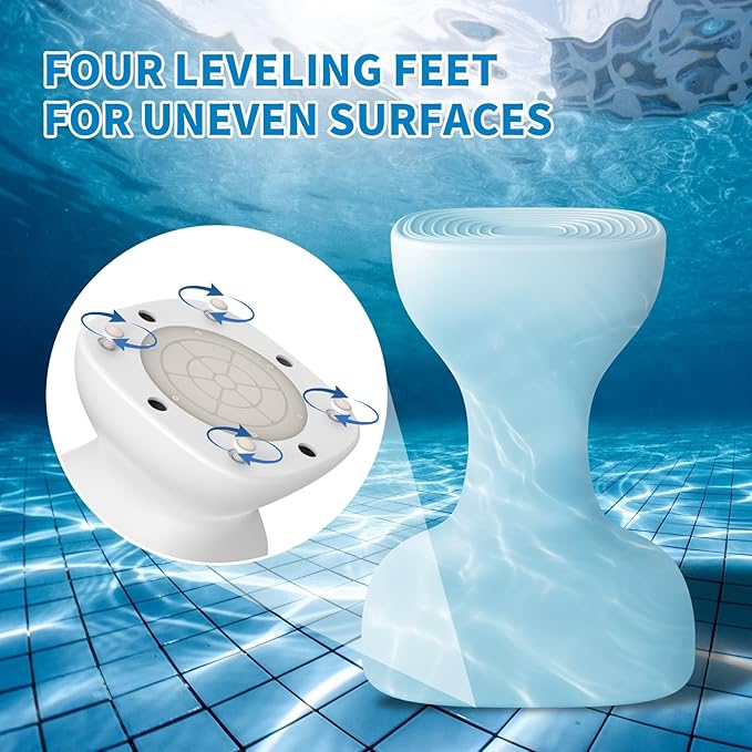 24" Pool stools for Underwater,Pre-Weighted Pool Stools with Foot Rest,Waterproof Patio Furniture with Adjustable Feet for Poolside Seats for Edge,1PC