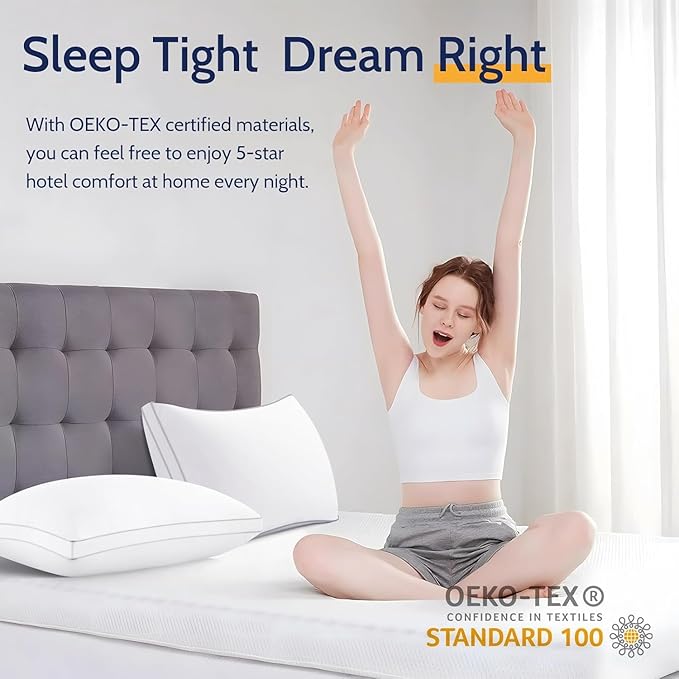 ROUMEA Pillows Standard Size Set of 4,Gusseted Bed Pillows 4 Pack, Luxury Hotel Quality, Supportive Standard Pillows with Soft Down Alternative for Back Stomach Side Sleepers, Machine Washable