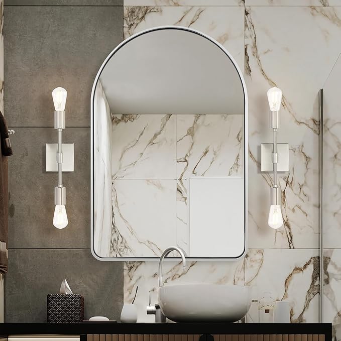 ANDY STAR Chrome Arched Bathroom Mirror, 24x36’’ Arched Wall Mirrors, Chrome Bathroom Vanity Mirror Over Sinks, Bathroom, Entryway in SUS304-Anti-Rust Tube Metal Frame Wall-Mounted Vertical 1’’ Deep