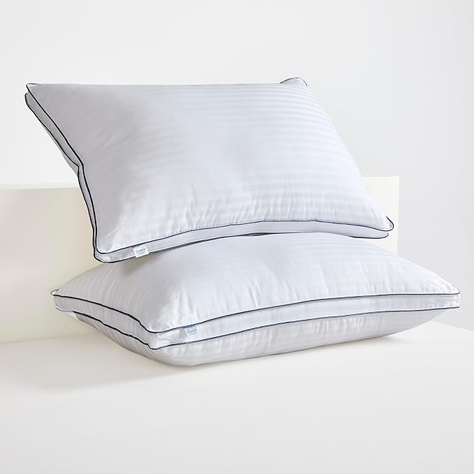 Down Alternative Bed Pillow (Queen, Pack of 2), Medium Support Gusseted Hotel Quality for Side, Back, Stomach Sleeper