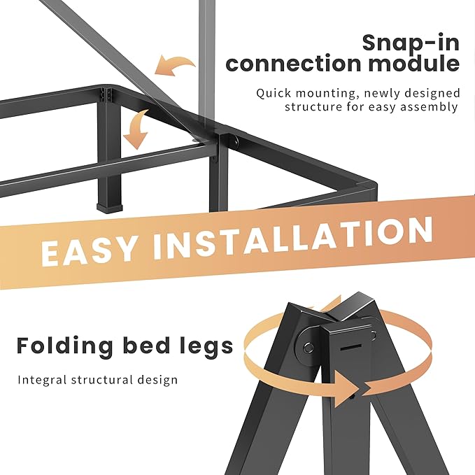 7 Inch Queen Heavy Duty 3500 lbs Bed Frame with Round-Corner Legs & Anti-Squeak Design – Quick Assembly Metal Platform, No Box Spring Needed