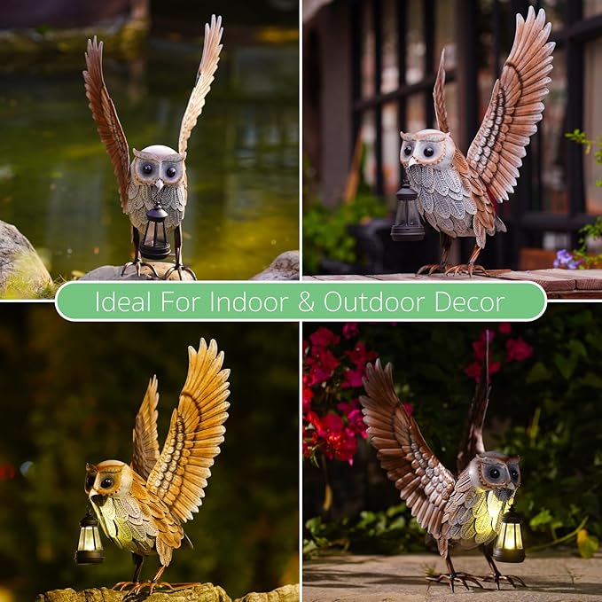 Goodeco Garden Owl Statue with Solar Lantern - 21" Large Elegant and Cute Owl Figurine for Home & Outdoor Use, Perfect Gardenning Gifts