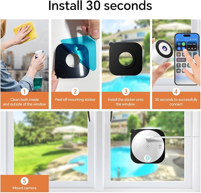 Window Cameras for Home Security: Indoor Camera for Outdoor Monitoring with 2K Full Color Night Vision Motion Human Vehicle Detection Easy Installation (2.4Ghz-2pcs)